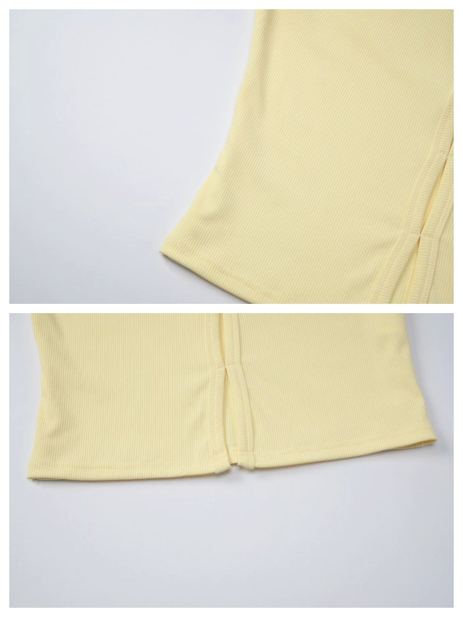 フロントカットアウトリブTシャツ