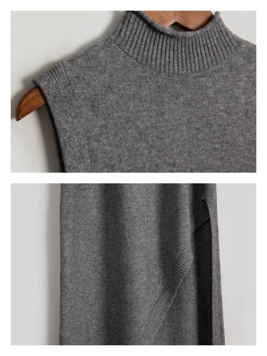 アシメスリット ニットロングワンピース