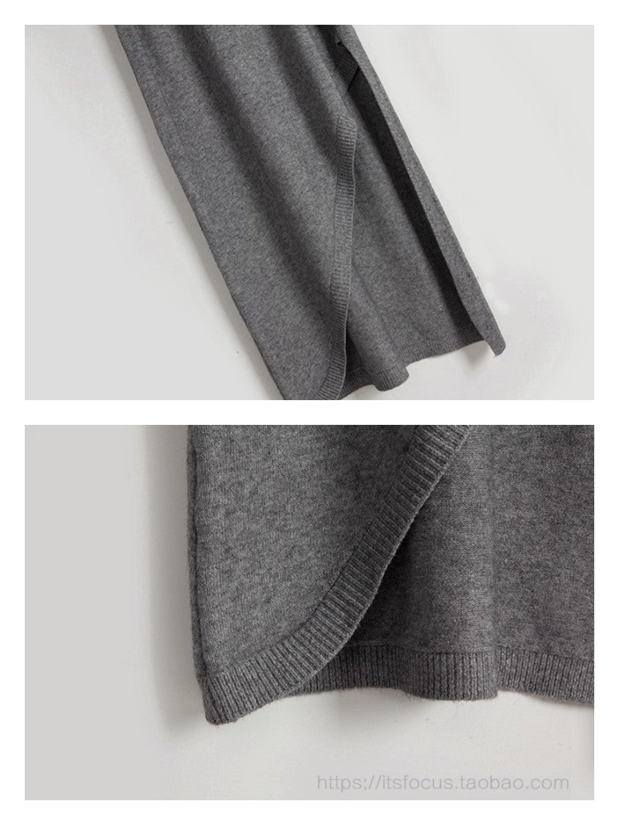 アシメスリット ニットロングワンピース