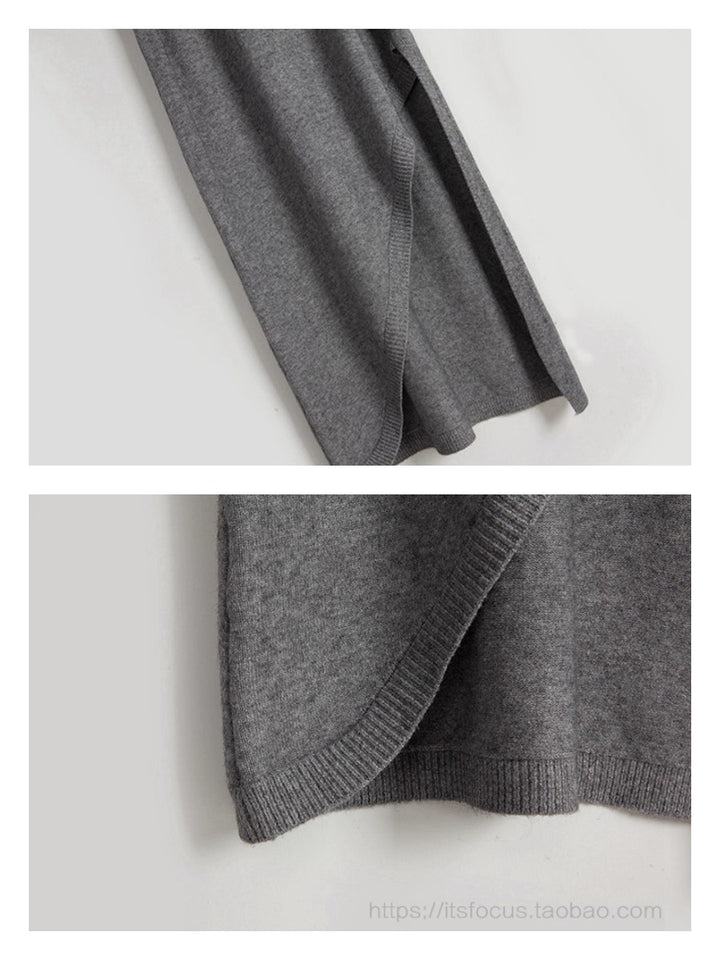 アシメスリット ニットロングワンピース