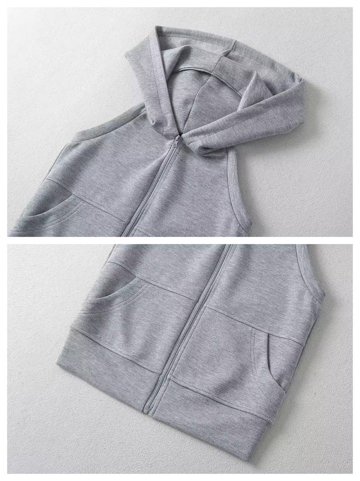 スリーブレスジップアップフーディー
