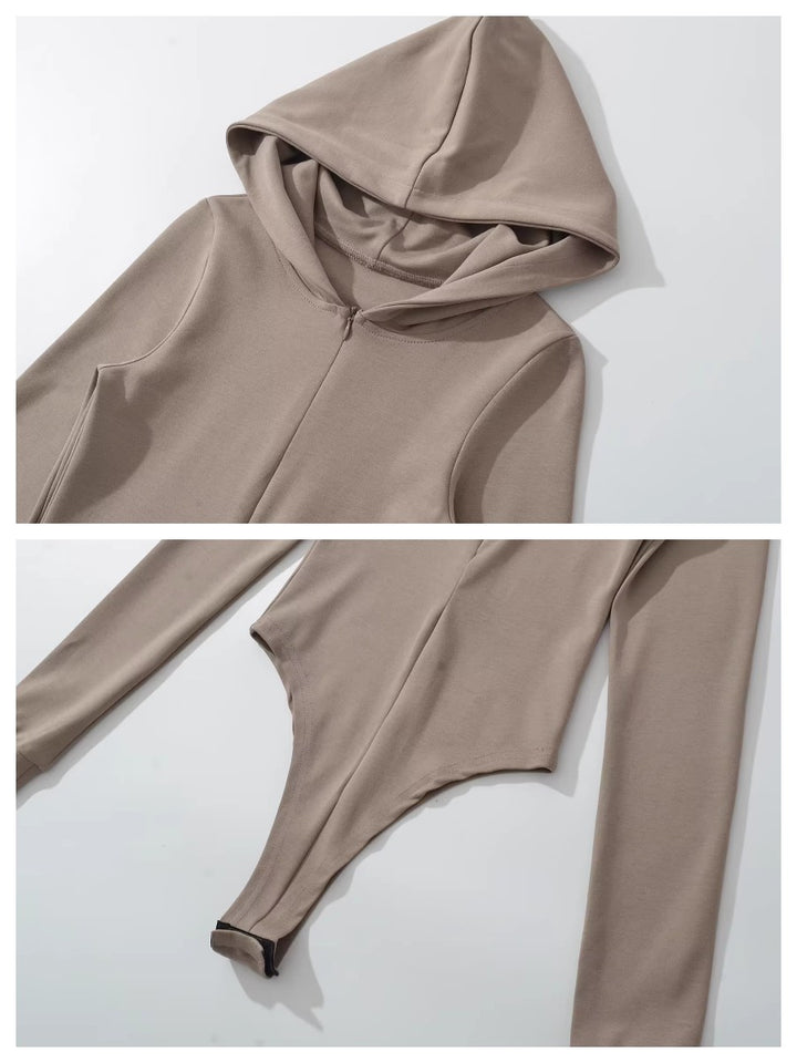 スリムフィットフーディーボディースーツ