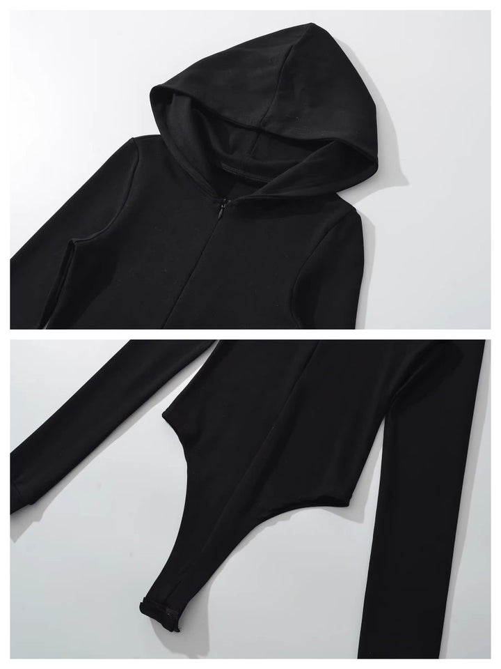 スリムフィットフーディーボディースーツ