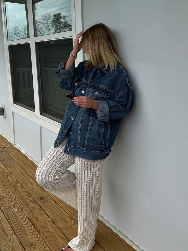 ストライプシアーテクスチャーリラックスパンツ