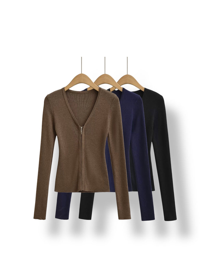 ノーカラーVネックジップカーディガン