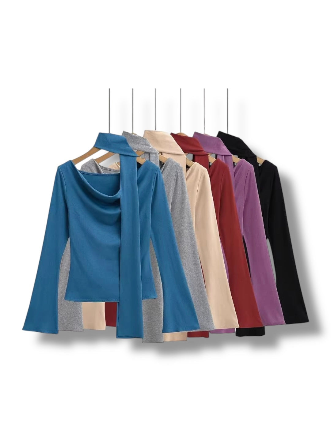 タイ付きドレープネックトップス