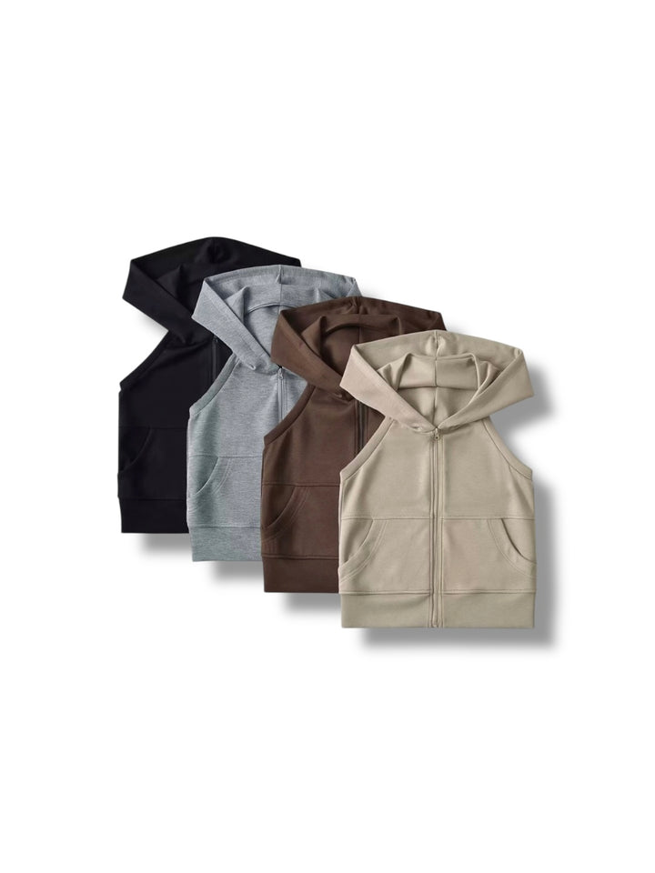 スリーブレスジップアップフーディー