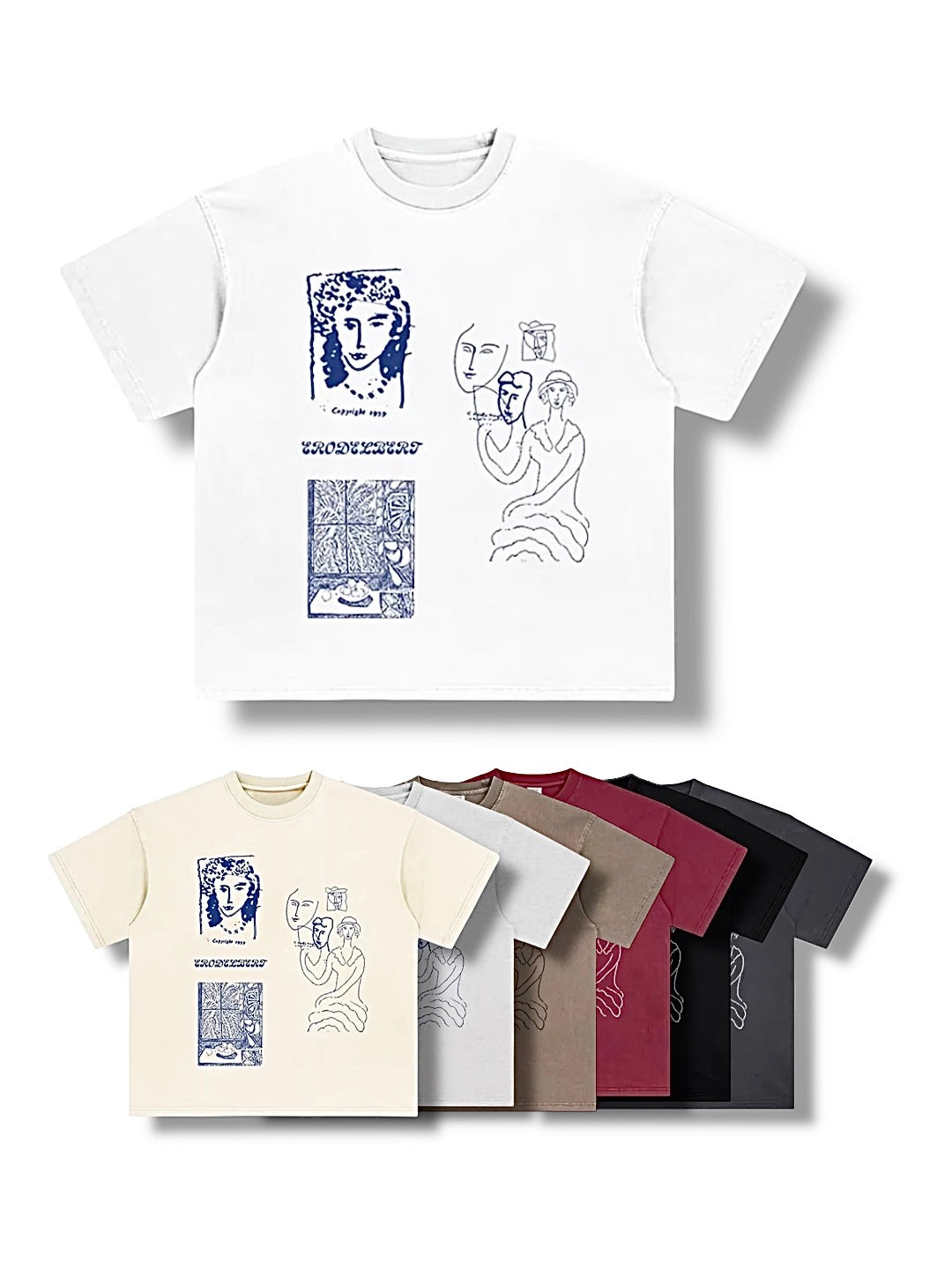 モダンアートグラフィックプリントTシャツ