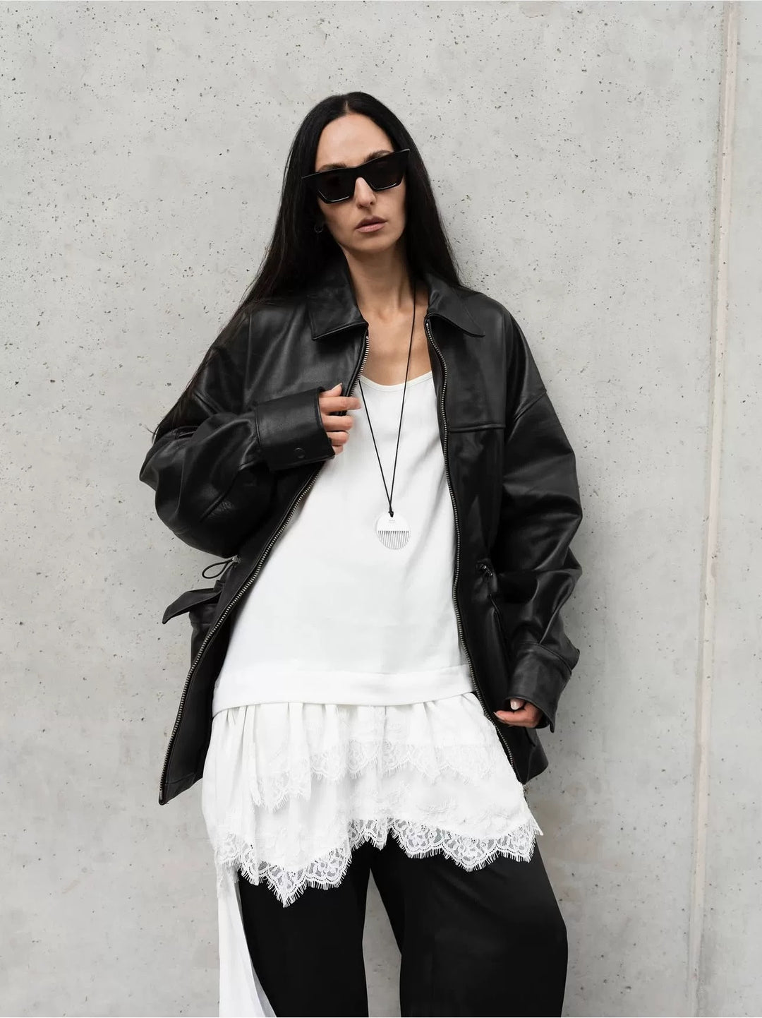 レースレイヤードアシンメトリーキャミワンピース