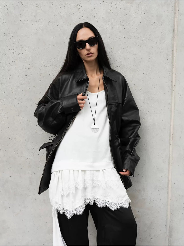 レースレイヤードアシンメトリーキャミワンピース