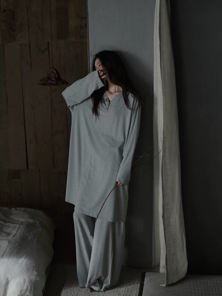 【wabi sabi】モダールコットンボタンディテールネックセットアップ
