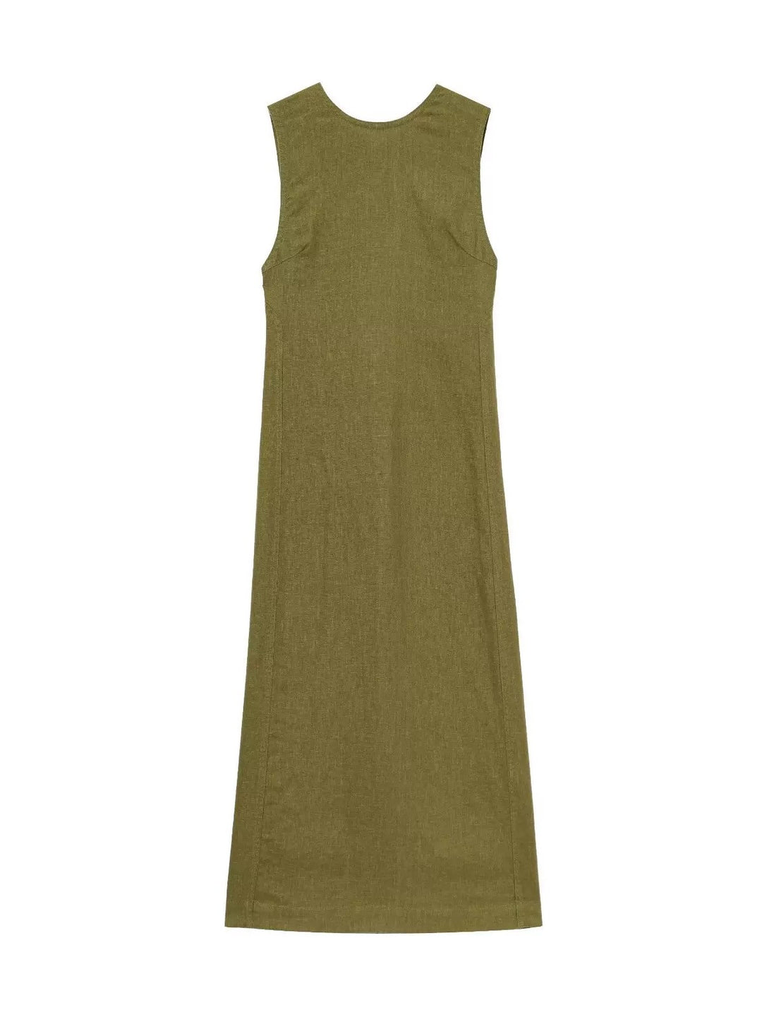 コットンリネンバックオープンスリーブレスワンピース