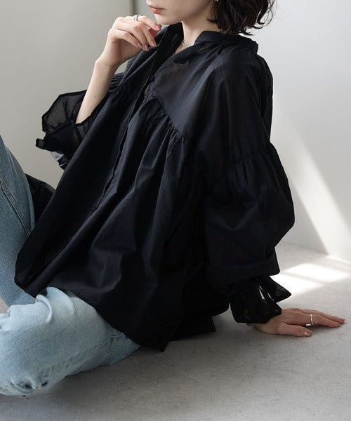 【OUTLET】(即納)【Select 】ギャザースリーブフリルカフコットンブラウス