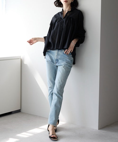 【OUTLET】(即納)【Select 】ギャザースリーブフリルカフコットンブラウス