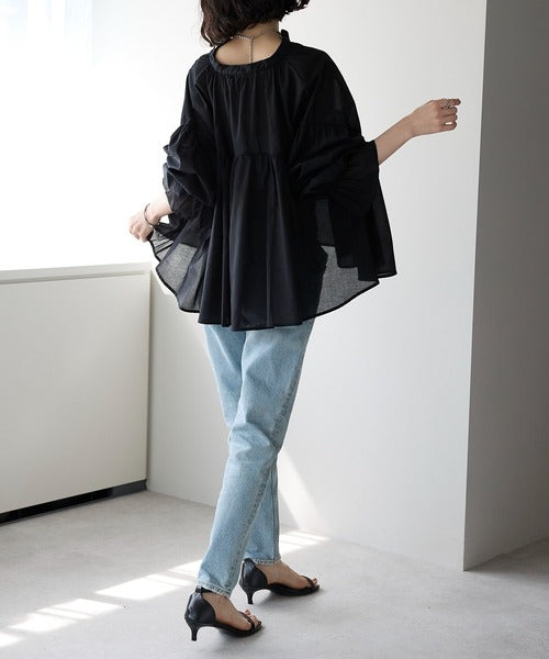 【OUTLET】(即納)【Select 】ギャザースリーブフリルカフコットンブラウス
