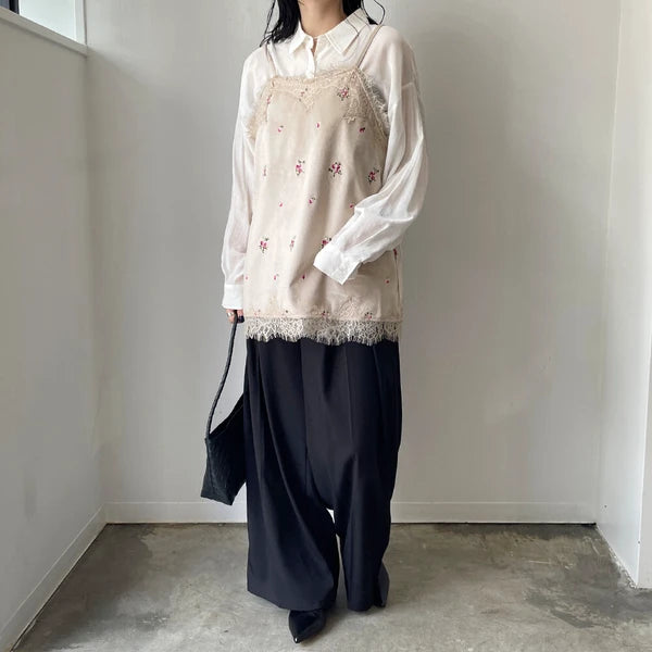 【 Select 】ベロアフラワー刺繍レーストリムキャミソール