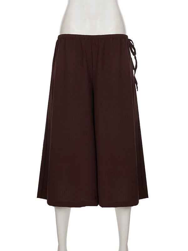 サイドリボンドレープワイドクロップドパンツ