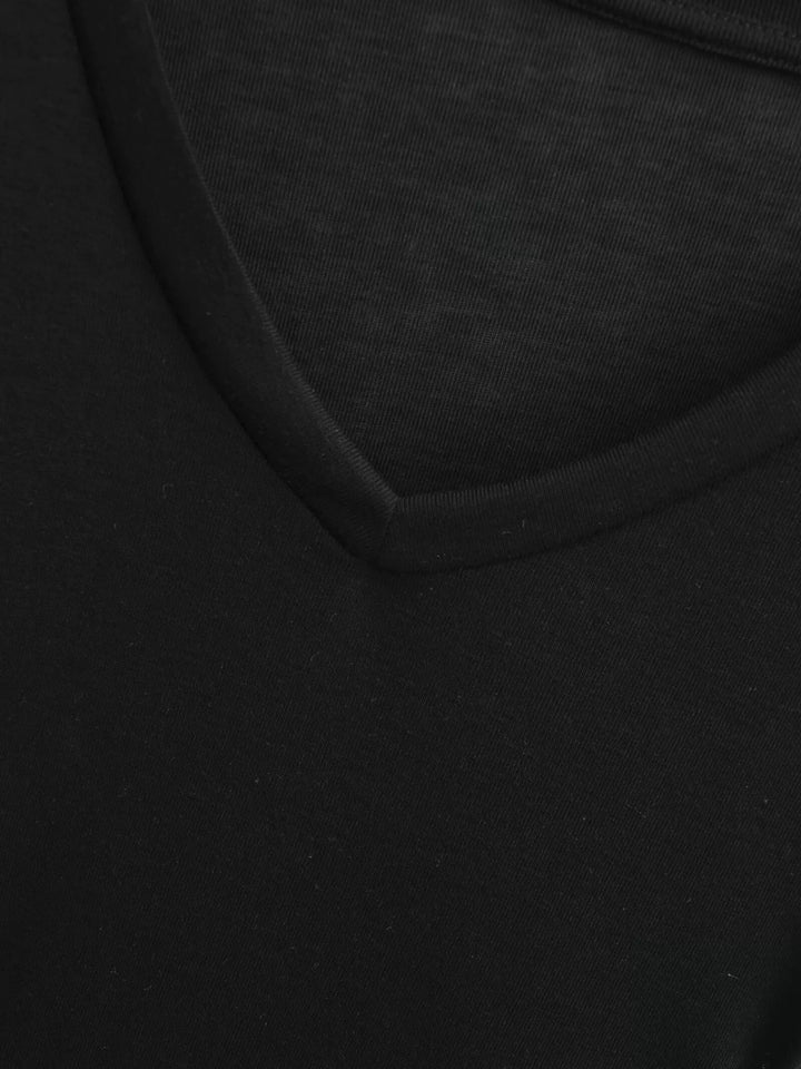 フリルスリーブソフトVネックTシャツ