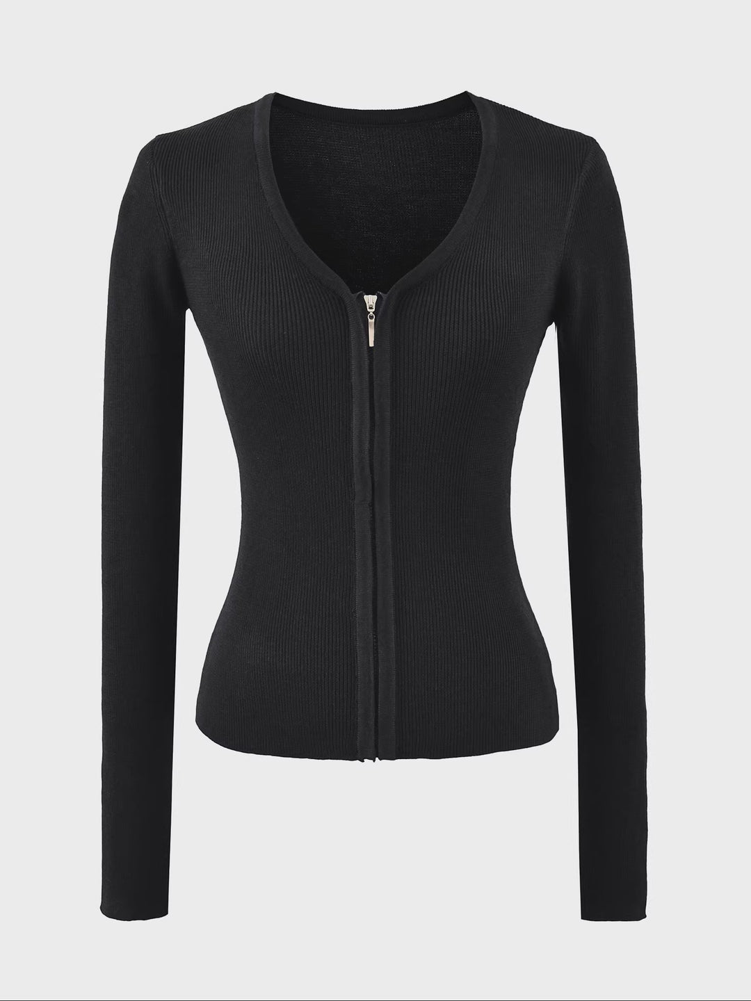 ノーカラーVネックジップカーディガン