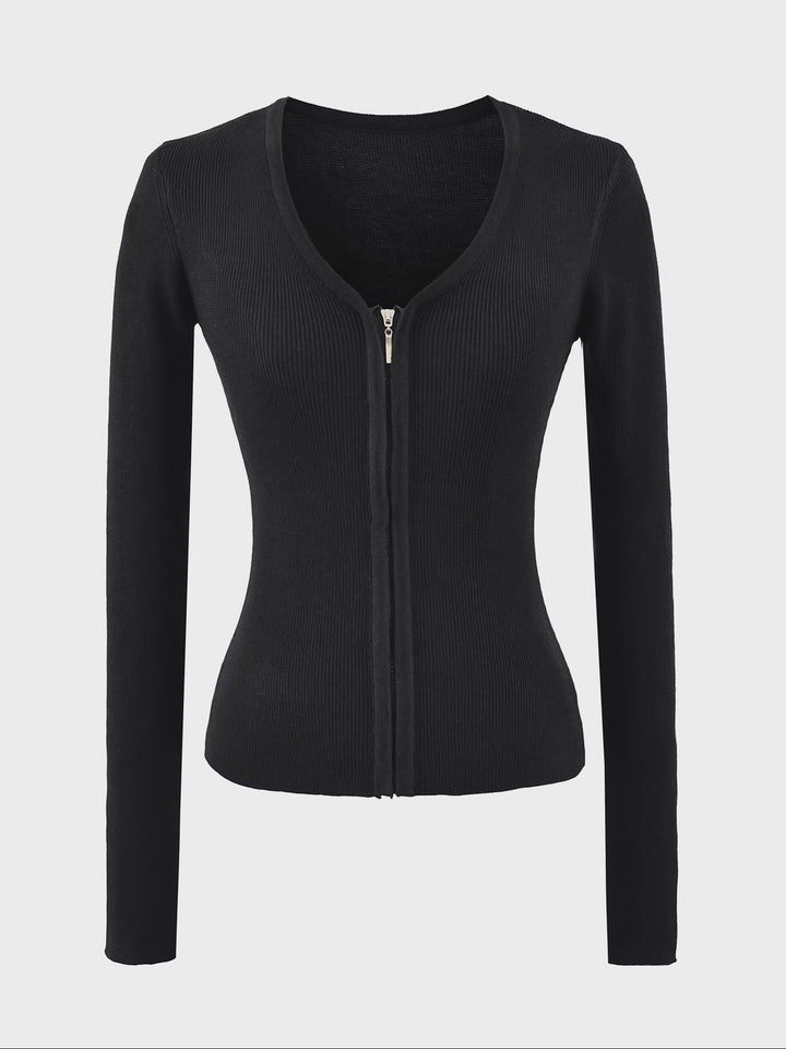ノーカラーVネックジップカーディガン