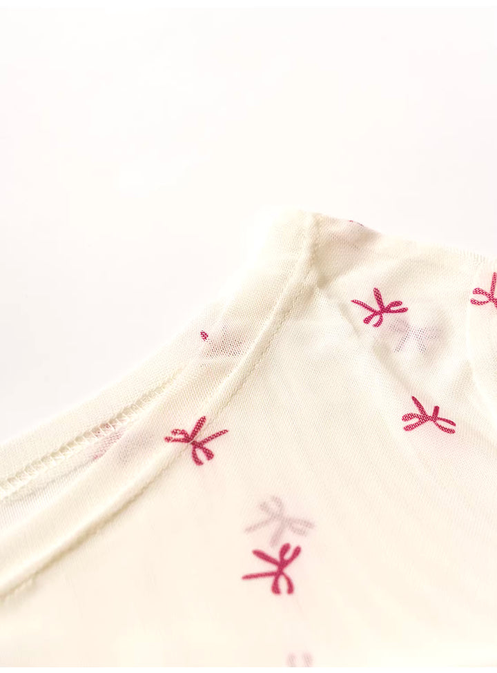 リボン柄シアーメッシュトップスレイヤードセット