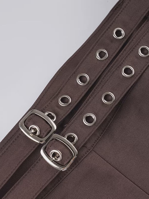 ダブルベルトストレートスラックスパンツ