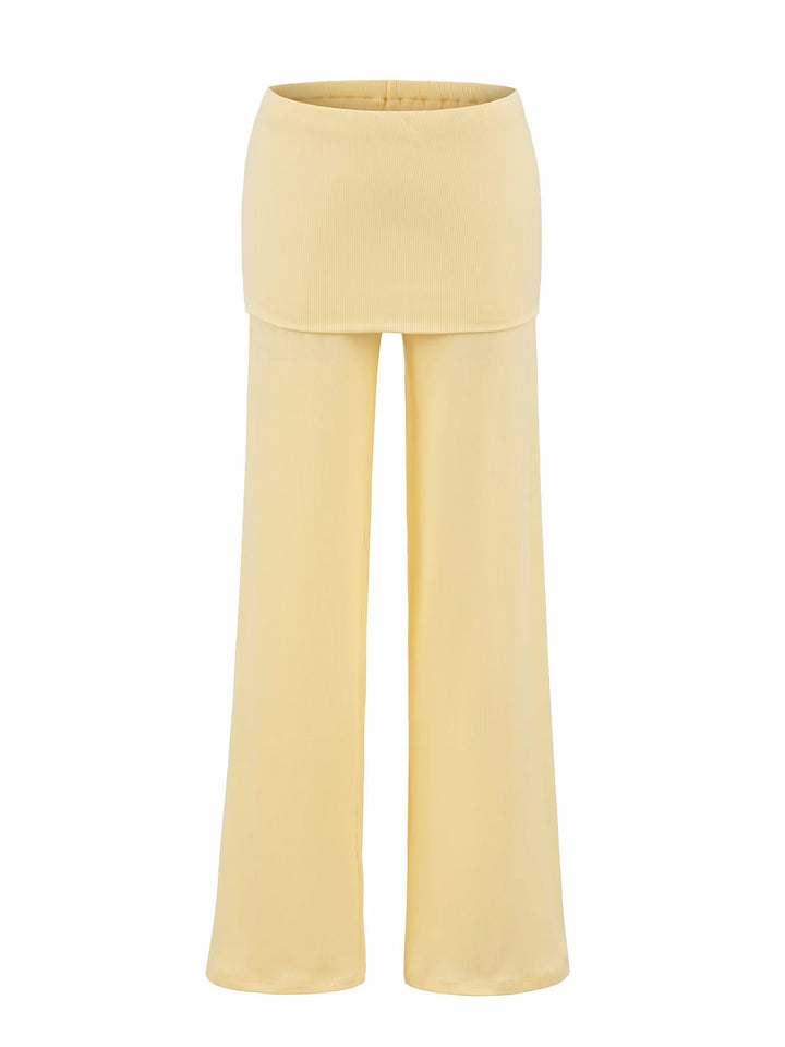 フィットスカートレイヤーリブフレアパンツ