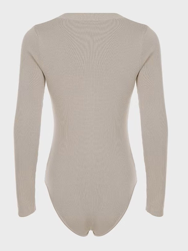 ソフトリブヘンリーネックボディースーツ