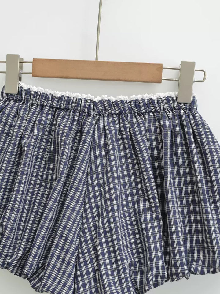 チェック柄フリルバルーンボクサーショートパンツ