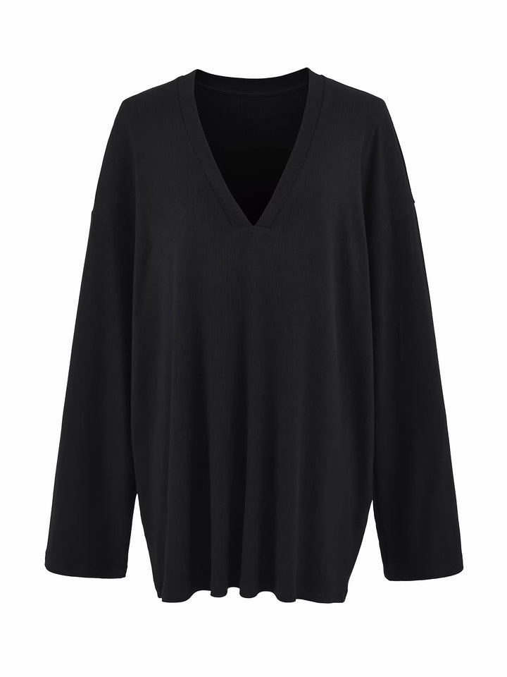 Vネックリラックスリブトップス