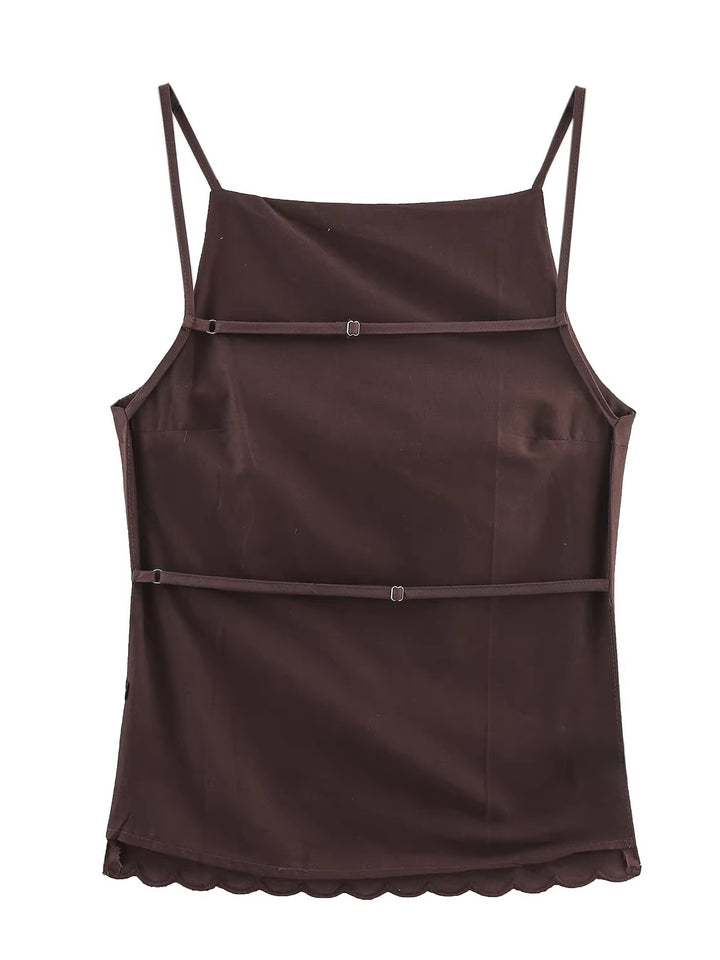 エンブロイダリーバックオープンキャミソールトップス