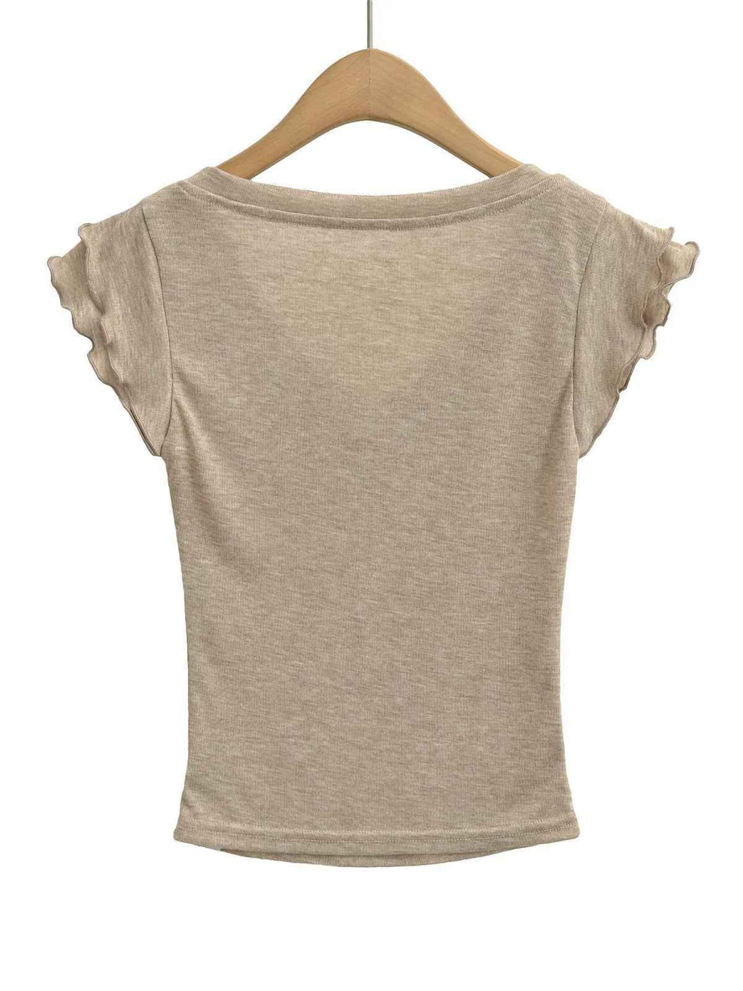 フリルスリーブソフトVネックTシャツ