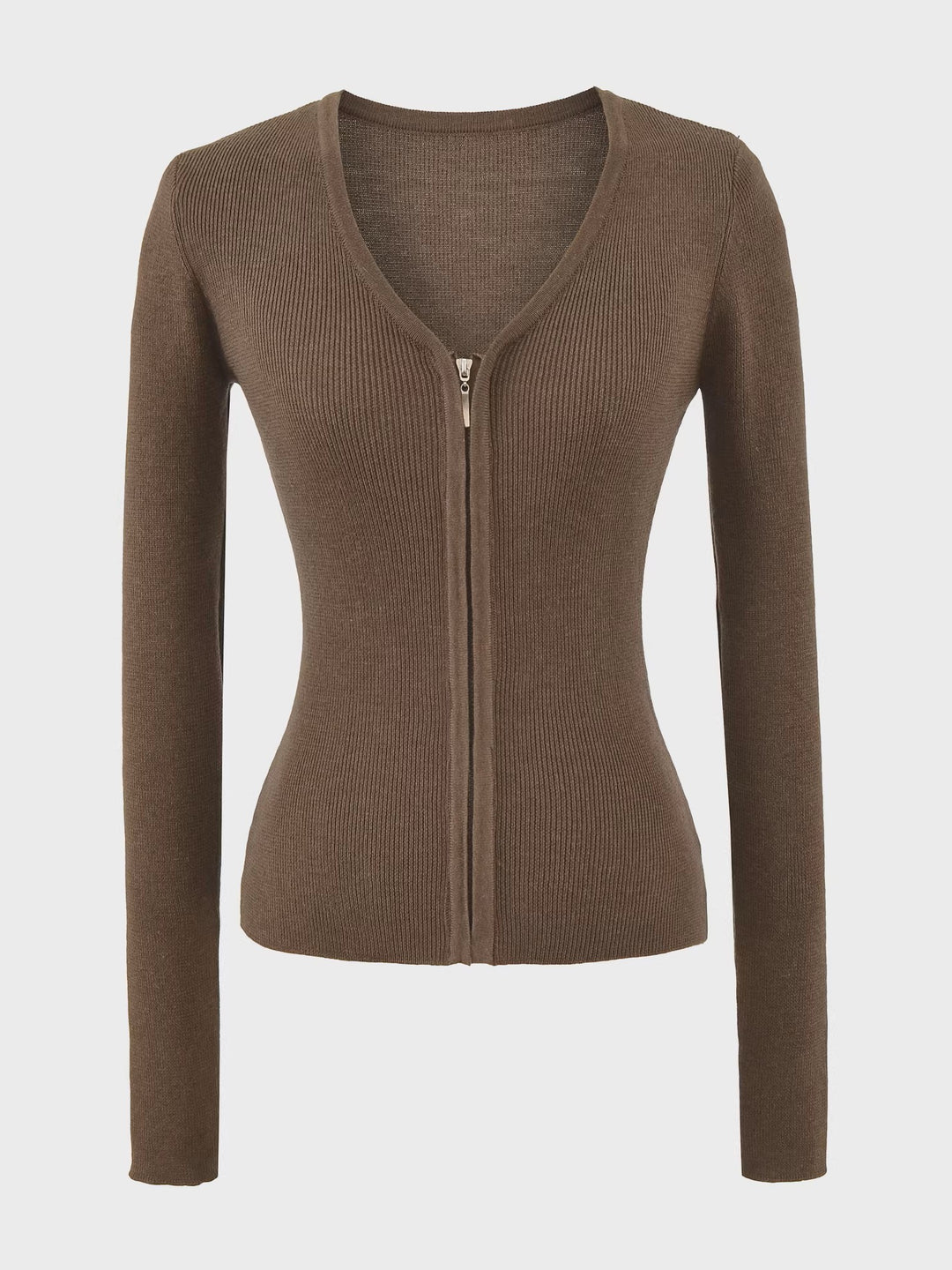 ノーカラーVネックジップカーディガン