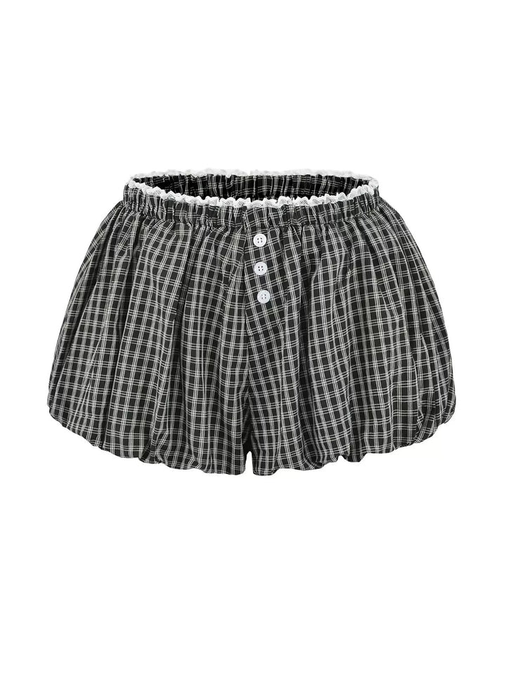 チェック柄フリルバルーンボクサーショートパンツ