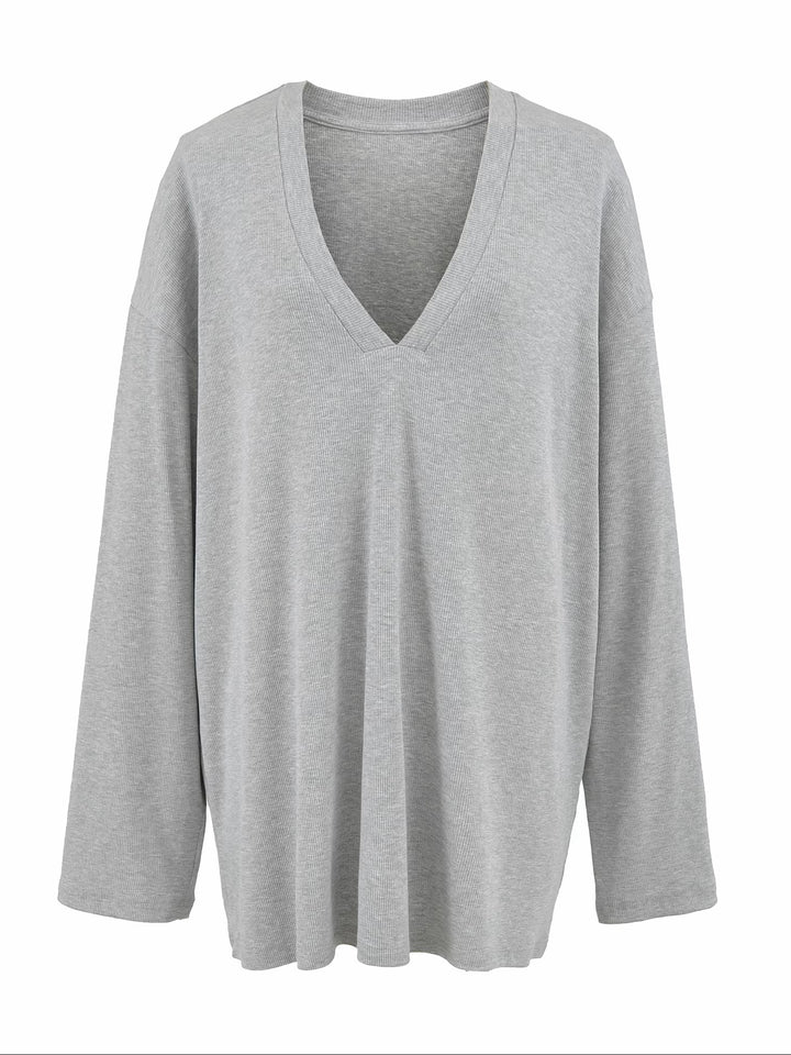 Vネックリラックスリブトップス