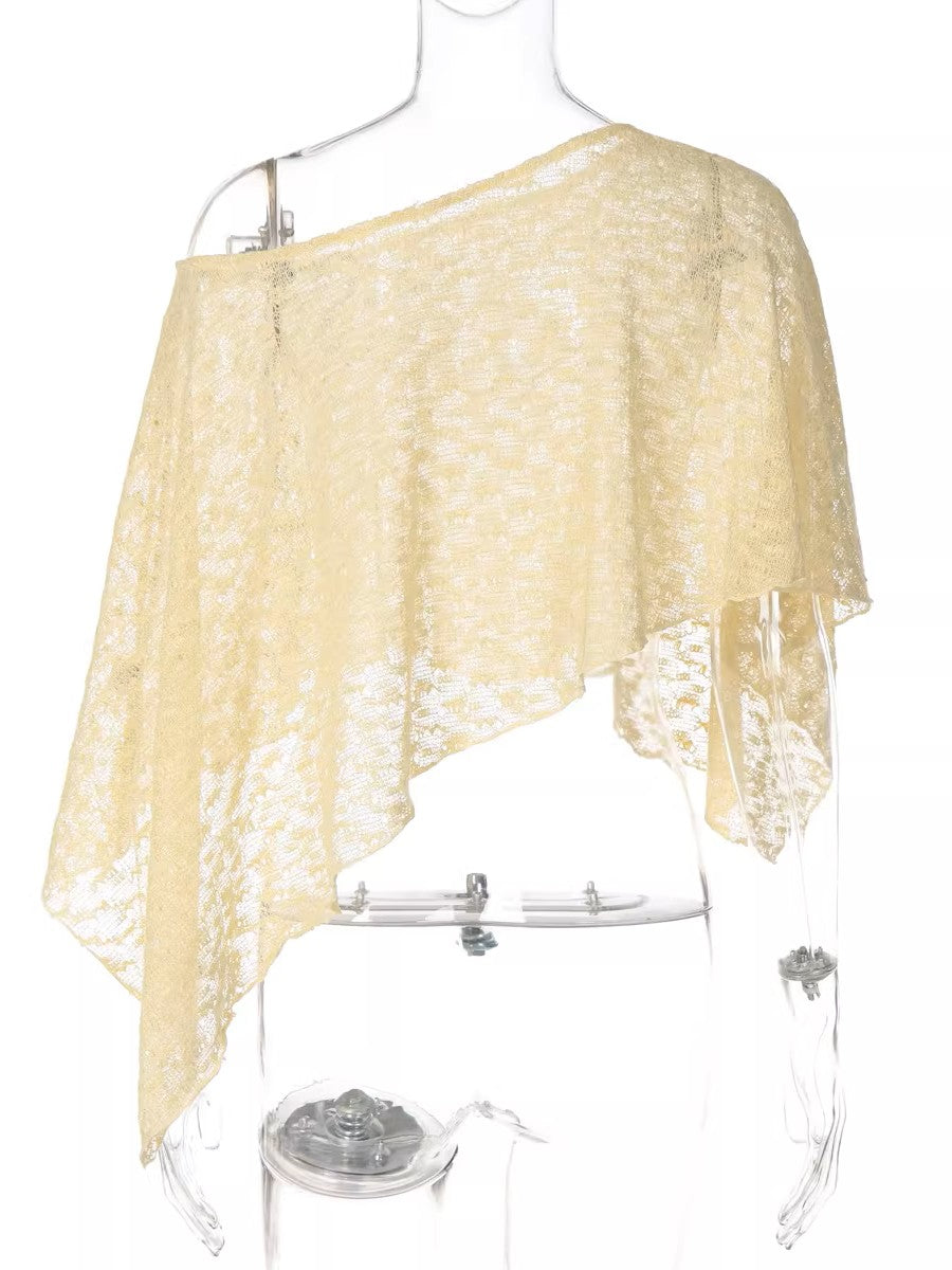 ワンショルダー シアーニットプルオーバーケープ