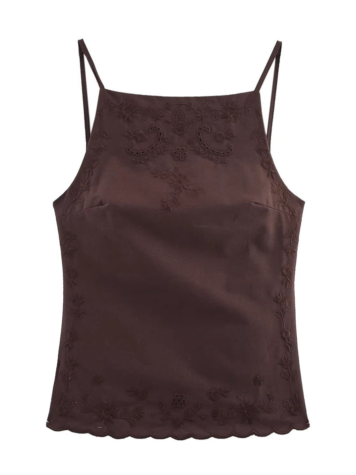 エンブロイダリーバックオープンキャミソールトップス