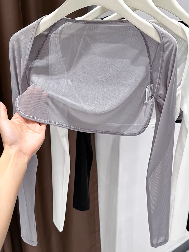 ストレッチシアーメッシュクロップドトップス