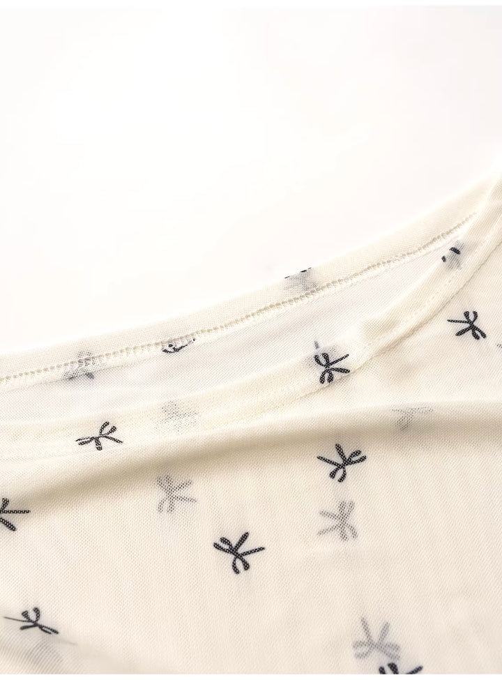 リボン柄シアーメッシュトップスレイヤードセット