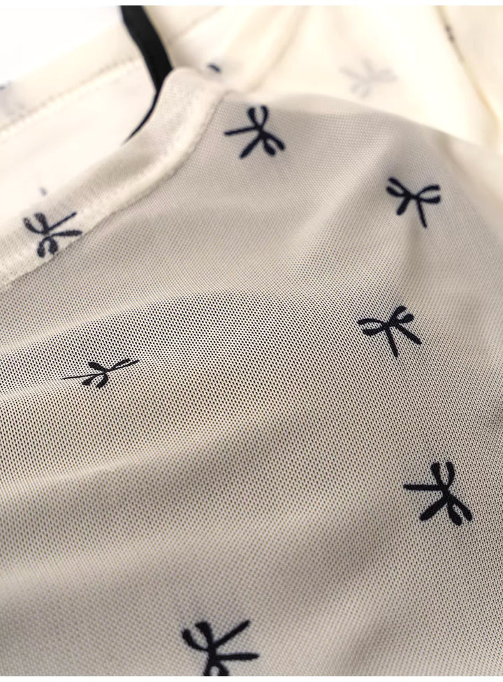 リボン柄シアーメッシュトップスレイヤードセット