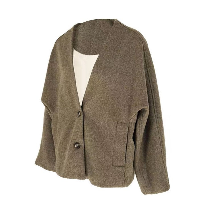 ノーカラーウールライクジャケット