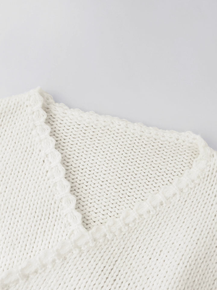 バックドローリボンVネックセーター