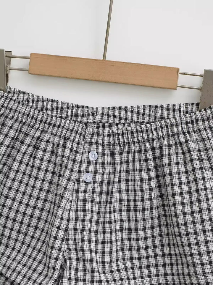 チェック柄コットンショートパンツ