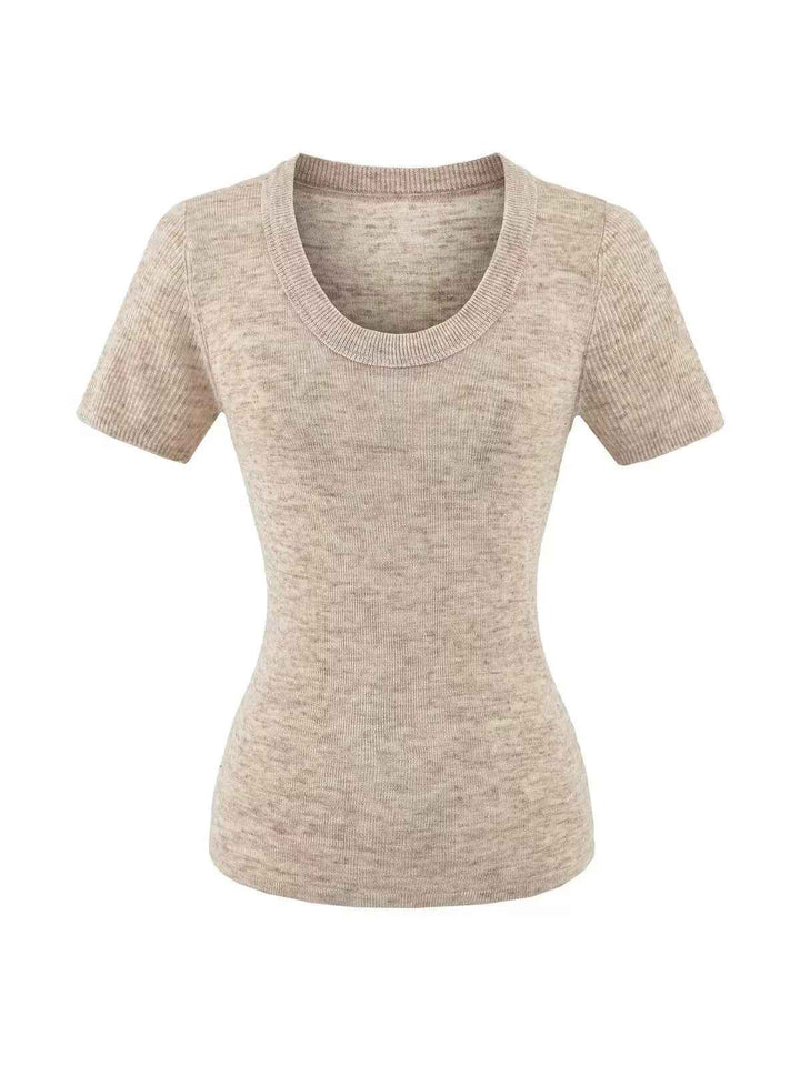 リネンタッチサマーニットUネックTシャツ