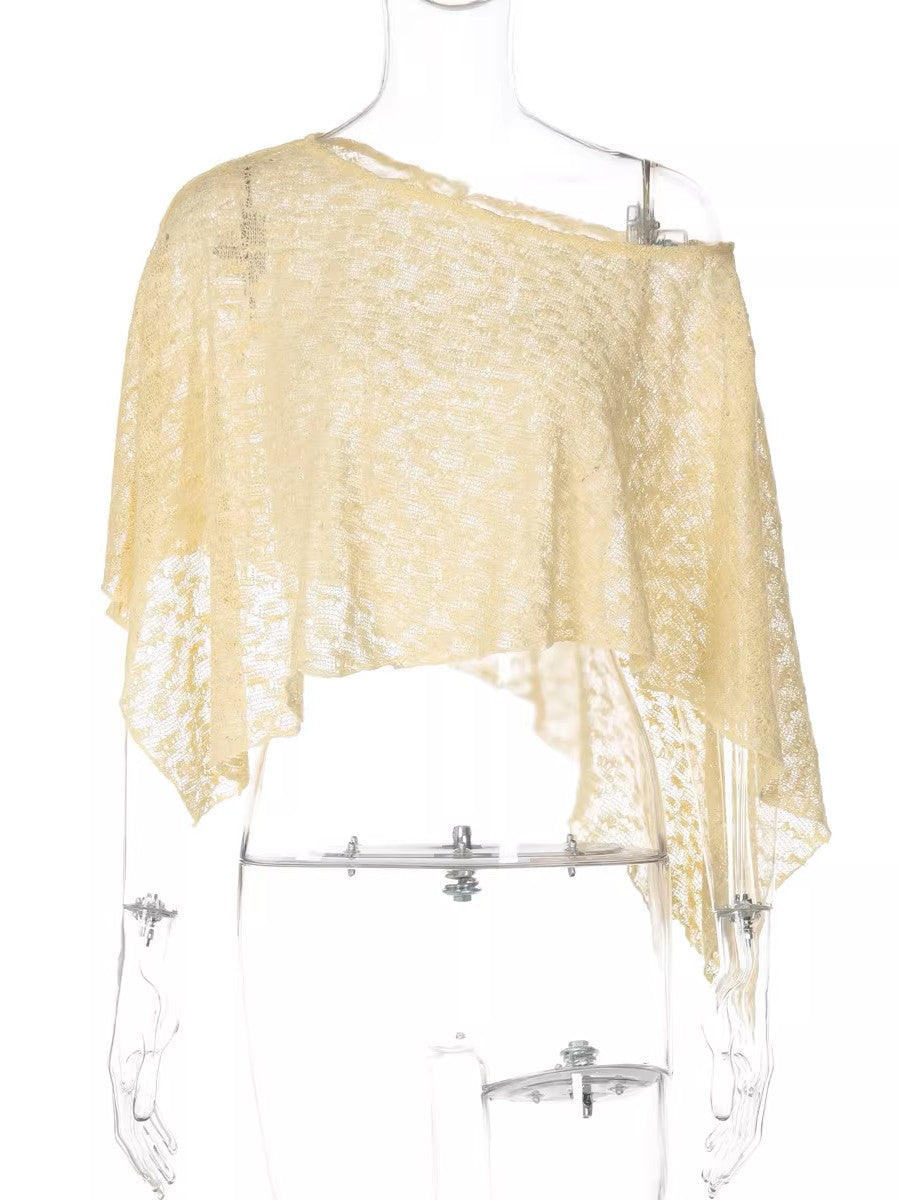 ワンショルダー シアーニットプルオーバーケープ