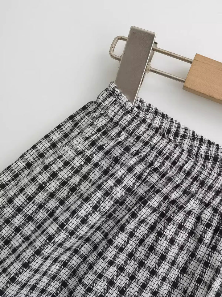 チェック柄コットンショートパンツ