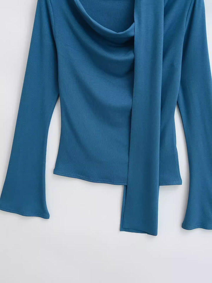 タイ付きドレープネックトップス