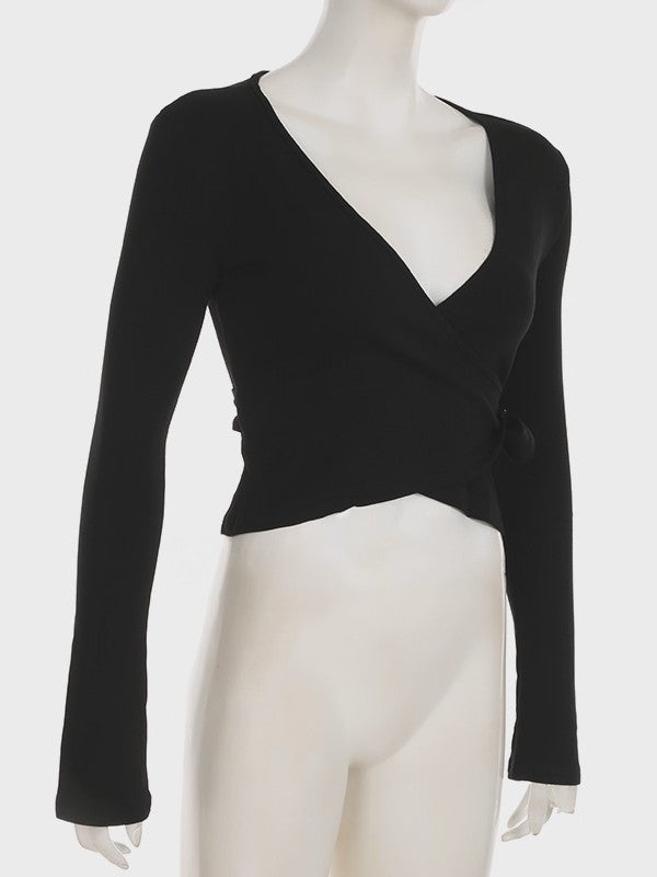 ラップデザイン裏起毛トップス