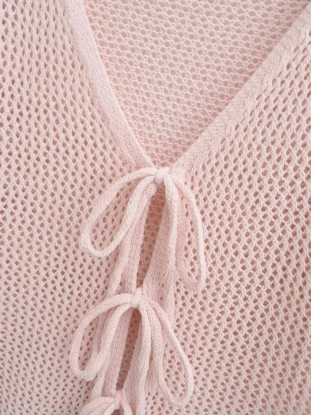 レースアップメッシュニットロングカーディガン