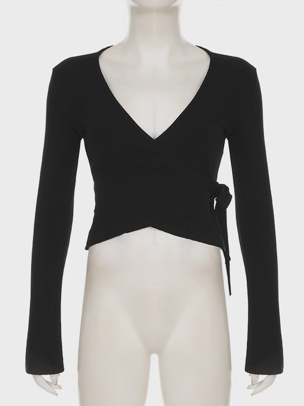 ラップデザイン裏起毛トップス